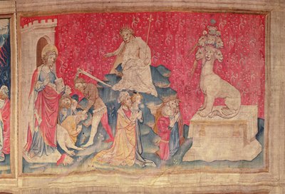 Adoration of the Image of the Beast, from the Apocalypse Tapestry of Angers, 1373-87 by Nicolas Bataille
